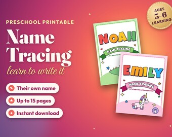 Personalized Name Tracing Worksheets, Custom Name Writing Practice, Preschool Kindergarten Handwriting Printable, Toddler Learning Activity