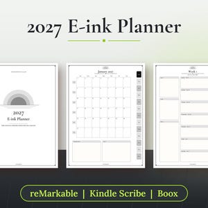 2027 E-ink Planner, reMarkable Kindle Scribe Boox Supernote Planner, Hyperlinked Digital Planner, Sunday Monday Start PDF