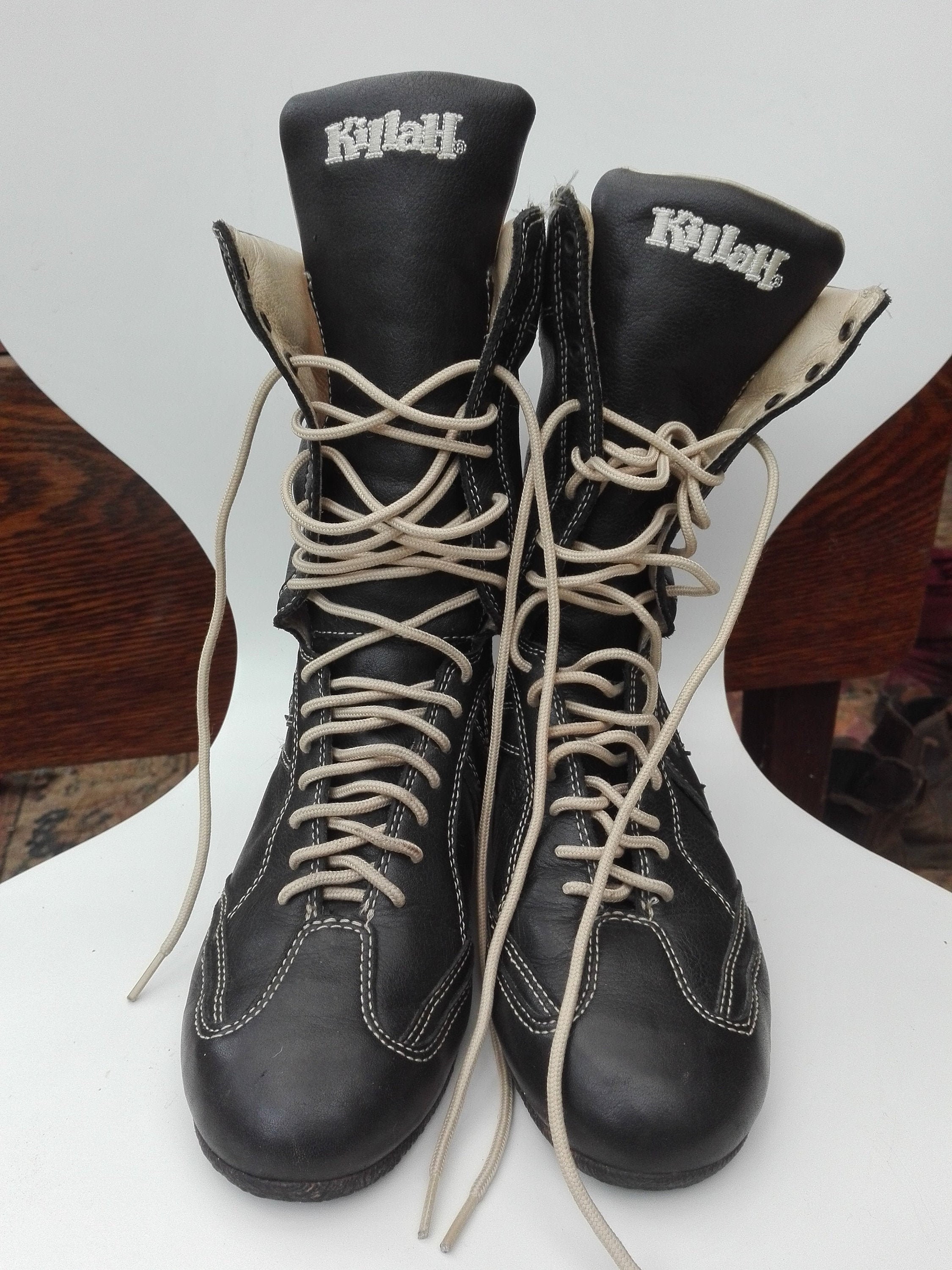 Vintage Miss Sixty Killah Lace up Black Leather Boxer Boots Shoes