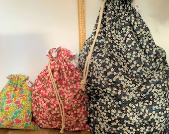 Liberty katoenen zak, sponszak, tas met trekkoord, make-uptas, schoenentas, waszak, toilettas, gepersonaliseerd cadeau