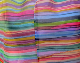 Silk Scarf Accessory Hand-Painted-Striped Multi-color-Art to Wear-Unique Gift under 50-made in NY Hudson Valley