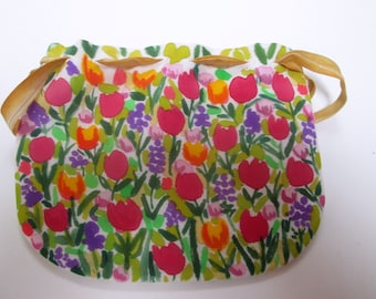 Small Silk Purse- Hand painted-Floral design-one of a kind- Unique Gift- Made in New York- READY to SHIP