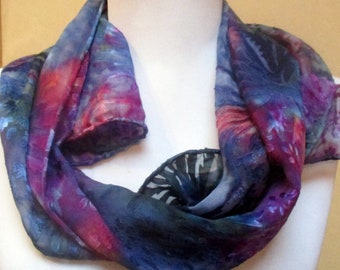 Silk Scarf-Hand Painted Accessory-shades of blue- Hand made in NY-Unique Gift