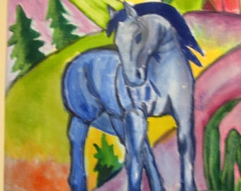 Wall Art-Small Painting on Silk-Horse landscape-Matisse-Made in NY Hudson Valley