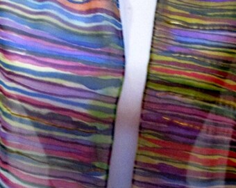 Silk Scarf-Stripes-Hand Painted Silk Accessory-Shawl-Colorful Stripes-Unique Gift- Made in the NY Hudson Valley