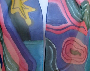 Silk Scarf Accessory- Hand Painted-ART to Wear- Made in New York Hudson Valley