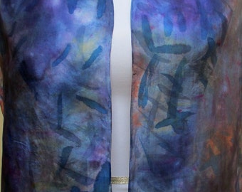 Silk Scarf- Shades of Blue- Unique Gift-Hand Painted-Art to Wear- Made in Hudson Valley