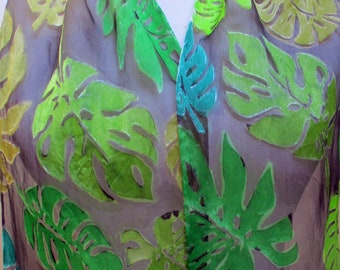 Shades of Green- Leaves- scarf- Hand Painted-Unique gift under 50-Artisan made-NY Hudson Valley