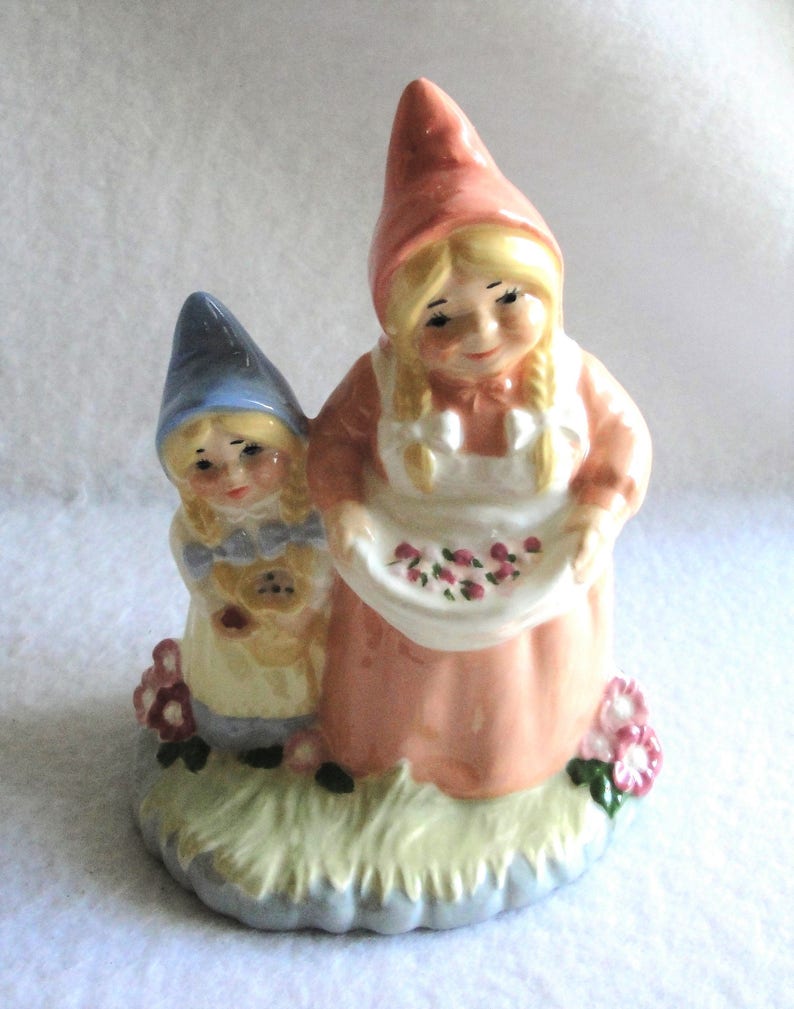 2 Vintage Ceramic Gnome Figurines Mother Daughter Boy Mouse Etsy
