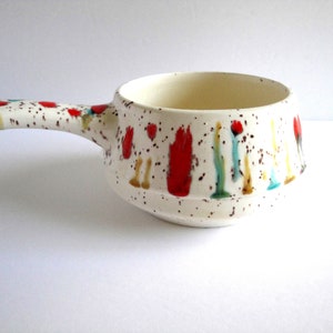 Vintage Retro Splatter Ware Pottery Chili Soup Bowl with Handle, Serving Bowl