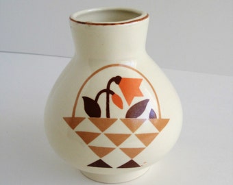 Vintage Pottery Bud Vase Orange Flower Deco Flower Basket Quilt Design