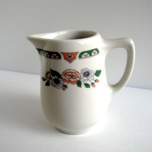 Vintage Lamberton Sterling Restaurant China Creamer Floral V Logo Green Trim