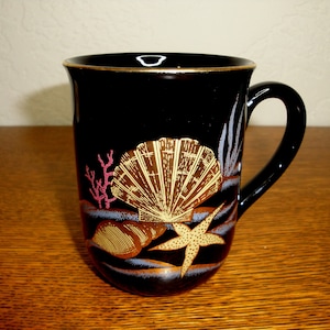 Vintage Otagiri Shell Starfish Mug, Black with Gold