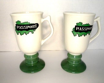 Vintage Hall China Irish Coffee Mugs, Passport Coffee Company Logo, Set of 2