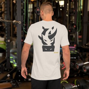No Comment Rhino Front T-Shirt - Abstract Animal Back Print, Gold Graffiti Tag, Minimalist White Unisex Tee