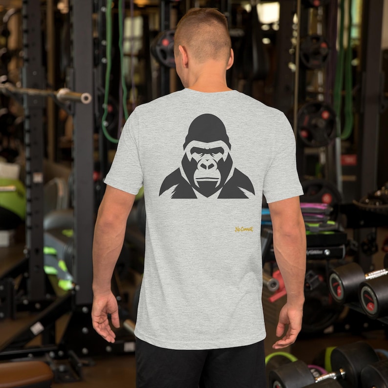 No Comment Gorilla T-Shirt - Abstract Animal Back Print, Gold Graffiti Tag, Minimalist White Unisex Tee
