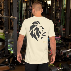 No Comment Lion Side T-Shirt - Abstract Animal Back Print, Gold Graffiti Tag, Minimalist White Unisex Tee