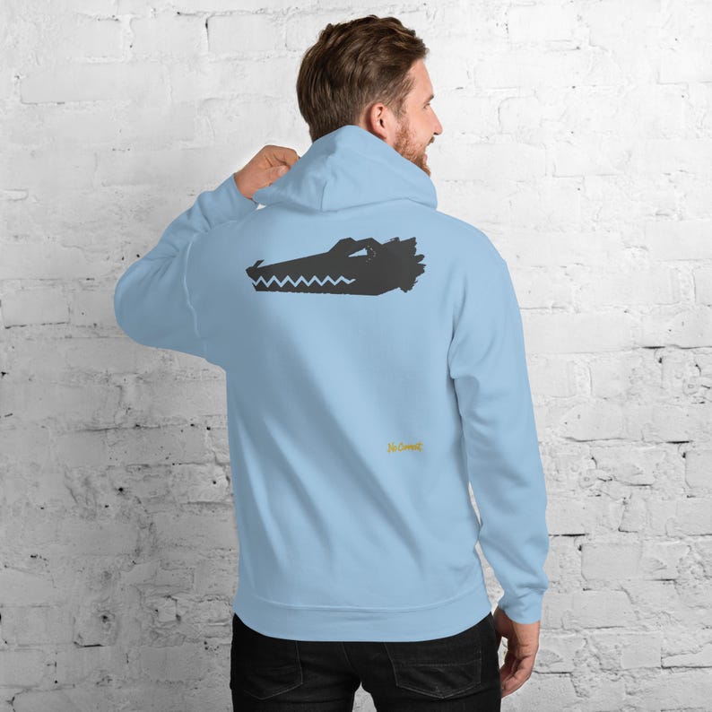 Abstract Crocodile Hoodie, Minimalist Reptile Back Print, Gold Graffiti Chest Tag, Unisex Pullover – No Comment image 7