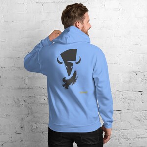 Abstract Bison Hoodie, Minimalist Prairie Wildlife Back Print, Gold Graffiti Chest Tag, Unisex Pullover – No Comment image 3