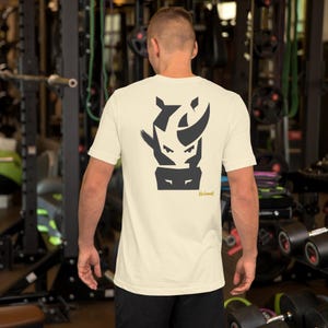 No Comment Rhino Front T-Shirt - Abstract Animal Back Print, Gold Graffiti Tag, Minimalist White Unisex Tee