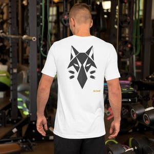 No Comment Wolf T-Shirt - Abstract Animal Back Print, Gold Graffiti Tag, Minimalist White Unisex Tee