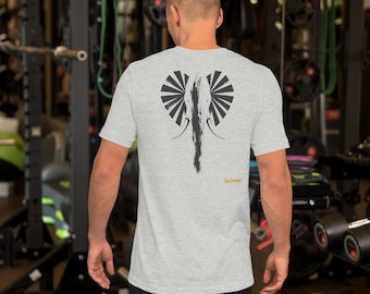 Abstract Elephant Front Face T-Shirt, Minimalist Safari Animal Back Print, Gold Graffiti Tag, Unisex Graphic Top – No Comment