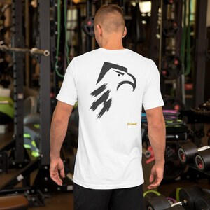 No Comment Eagle T-Shirt - Abstract Animal Back Print, Gold Graffiti Tag, Minimalist White Unisex Tee