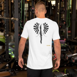 No Comment Elephant Front T-Shirt - Abstract Animal Back Print, Gold Graffiti Tag, Minimalist White Unisex Tee