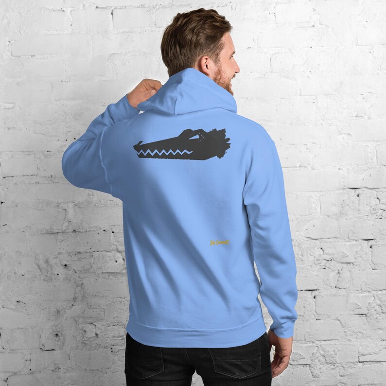 Abstract Crocodile Hoodie, Minimalist Reptile Back Print, Gold Graffiti Chest Tag, Unisex Pullover – No Comment image 3