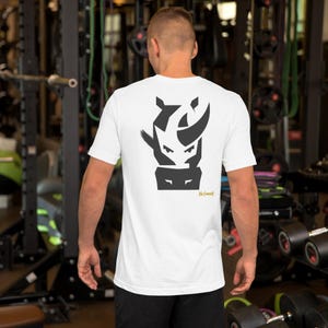 No Comment Rhino Front T-Shirt - Abstract Animal Back Print, Gold Graffiti Tag, Minimalist White Unisex Tee