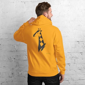 Abstract Giraffe Hoodie, Minimalist Safari Animal Back Print, Gold Graffiti Chest Tag, Unisex Pullover – No Comment image 5