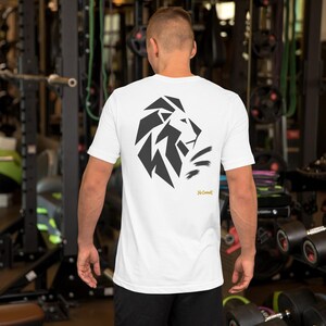 No Comment Lion Side T-Shirt - Abstract Animal Back Print, Gold Graffiti Tag, Minimalist White Unisex Tee