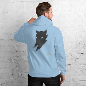 Abstract Black Panther Hoodie, Minimalist Big Cat Back Print, Gold Graffiti Chest Tag, Unisex Pullover – No Comment image 7