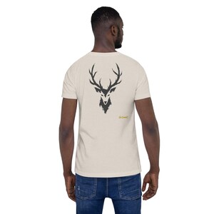 No Comment Stag T-Shirt - Abstract Animal Back Print, Gold Graffiti Tag, Minimalist White Unisex Tee