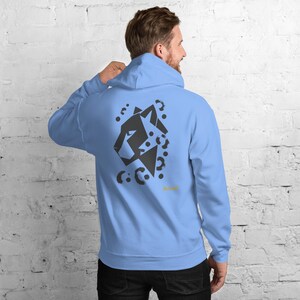 No Comment Leopard Side Hoodie - Abstract Animal Back Print, Gold Graffiti Tag, Minimalist White Unisex Hoodie