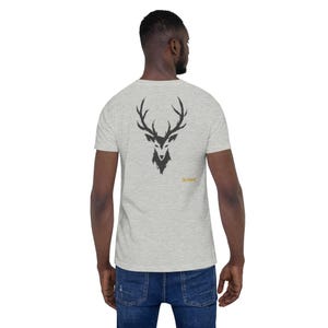 No Comment Stag T-Shirt - Abstract Animal Back Print, Gold Graffiti Tag, Minimalist White Unisex Tee