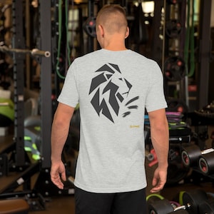 No Comment Lion Side T-Shirt - Abstract Animal Back Print, Gold Graffiti Tag, Minimalist White Unisex Tee