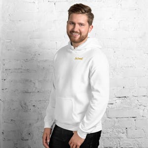 Sudadera con capucha con estampado abstracto de leopardo en la parte delantera, estampado minimalista de felino grande en la espalda, etiqueta dorada con grafiti en el pecho, sudadera unisex – Sin comentarios imagen 6