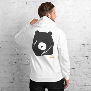 Abstract Grizzly Bear Hoodie, Minimalist Forest Wildlife Back Print, Gold Graffiti Chest Tag, Unisex Pullover – No Comment image 1