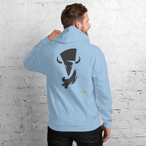 Abstract Bison Hoodie, Minimalist Prairie Wildlife Back Print, Gold Graffiti Chest Tag, Unisex Pullover – No Comment image 7