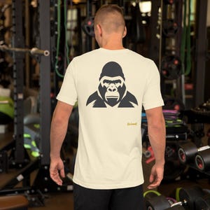 No Comment Gorilla T-Shirt - Abstract Animal Back Print, Gold Graffiti Tag, Minimalist White Unisex Tee