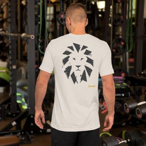 No Comment Lion Front T-Shirt - Abstract Animal Back Print, Gold Graffiti Tag, Minimalist White Unisex Tee