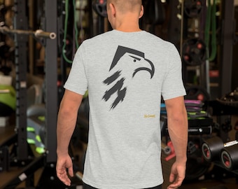 Abstract Eagle T-Shirt, Minimalist Bird of Prey Back Print, Gold Graffiti Tag, Unisex Graphic Top – No Comment
