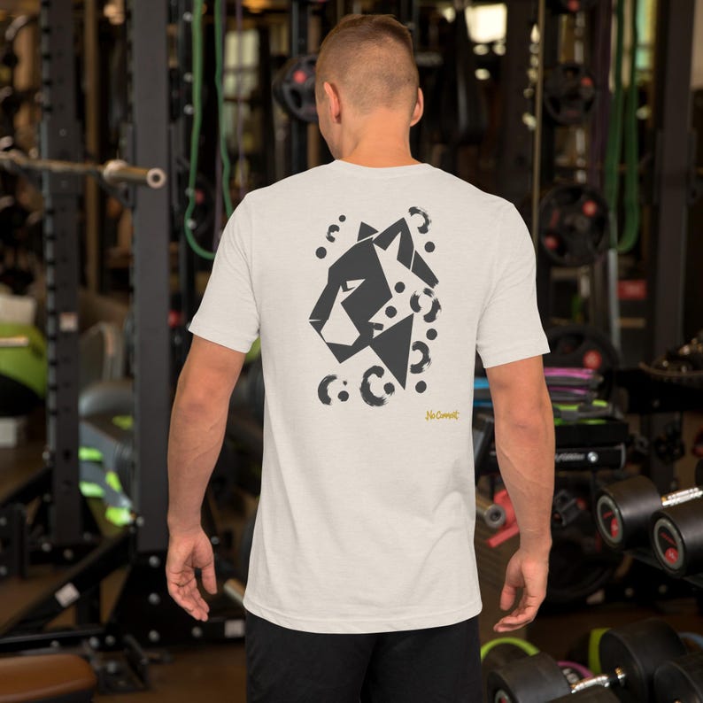 No Comment Leopard Side T-Shirt - Abstract Animal Back Print, Gold Graffiti Tag, Minimalist White Unisex Tee
