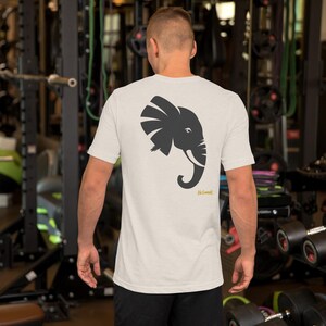 No Comment Elephant Side T-Shirt - Abstract Animal Back Print, Gold Graffiti Tag, Minimalist White Unisex Tee