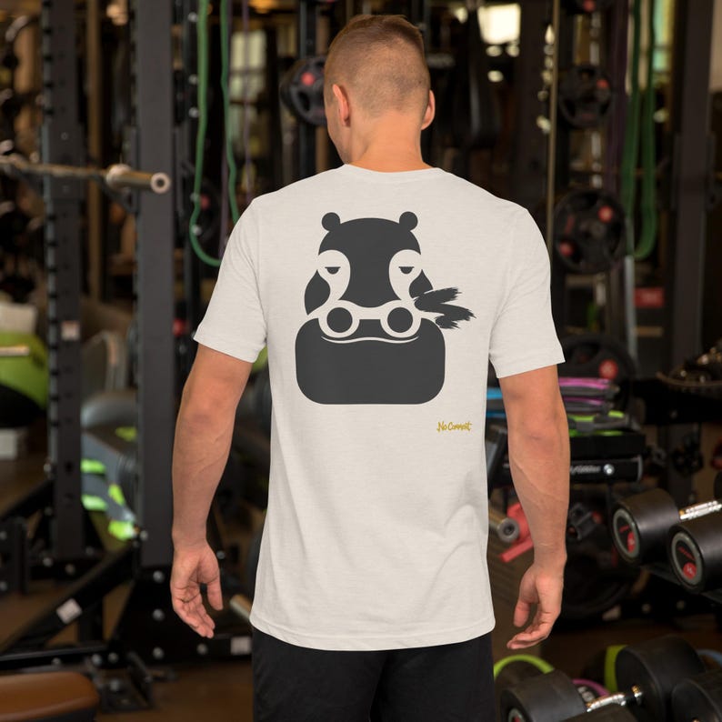No Comment Hippo T-Shirt - Abstract Animal Back Print, Gold Graffiti Tag, Minimalist White Unisex Tee