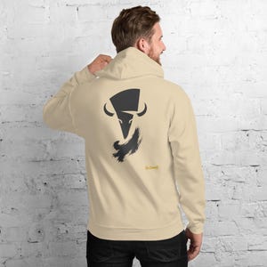 Abstract Bison Hoodie, Minimalist Prairie Wildlife Back Print, Gold Graffiti Chest Tag, Unisex Pullover – No Comment image 9