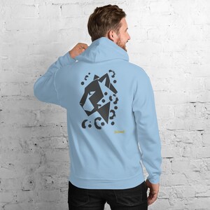 No Comment Leopard Side Hoodie - Abstract Animal Back Print, Gold Graffiti Tag, Minimalist White Unisex Hoodie