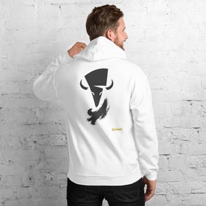 Abstract Bison Hoodie, Minimalist Prairie Wildlife Back Print, Gold Graffiti Chest Tag, Unisex Pullover – No Comment image 2