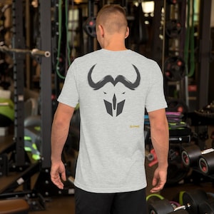 No Comment Cape Buffalo T-Shirt - Abstract Animal Back Print, Gold Graffiti Tag, Minimalist White Unisex Tee